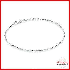 925 Sterling Silver Diamond-Cut Bead Anklet with Lobster Clasp